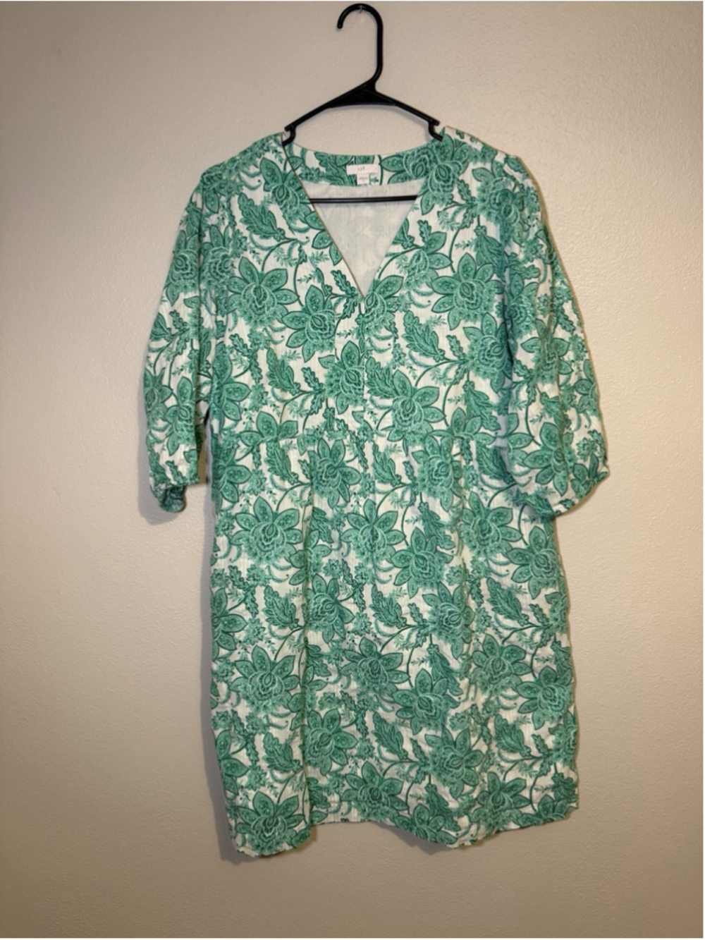 J. Jill Women's A-Line Swing Dress Green Papaya Etched Sarassa Sz M 100% Cotton - Picture 2 of 5